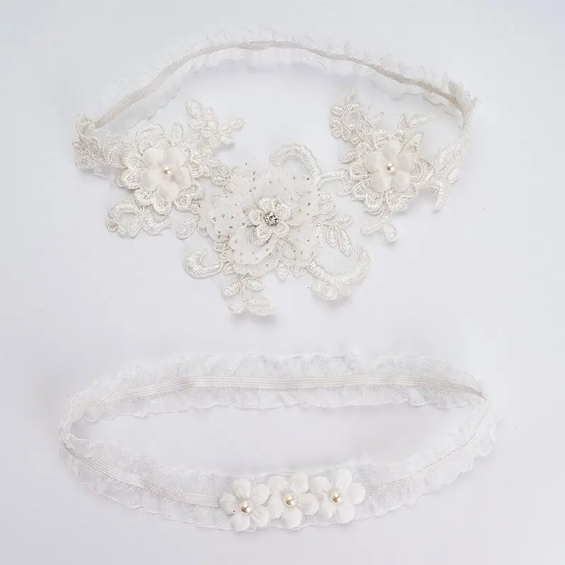 2Pcs/Set Womens Bridal Stretch Wedding Thigh Rings Embroidery Flower Faux Pearl Dropship