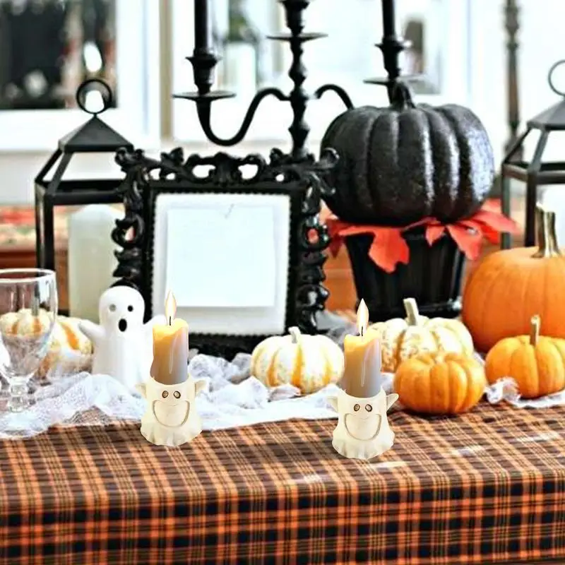 Portavelas de Halloween, soporte votivo de calabaza de resina fantasma para decoración de ambiente para sala de estar, estufa de té para el hogar, adornos de aromaterapia