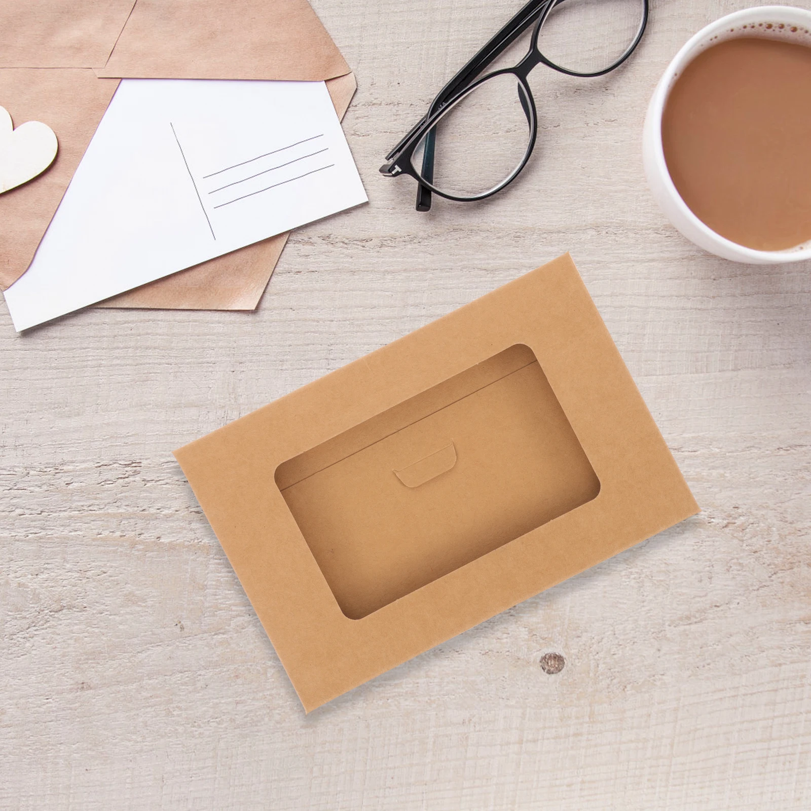 

10Pcs Envelop Storage Container Kraft Paper Postcard Box with Window for Mailing Annual Reports Decor Envelop Box