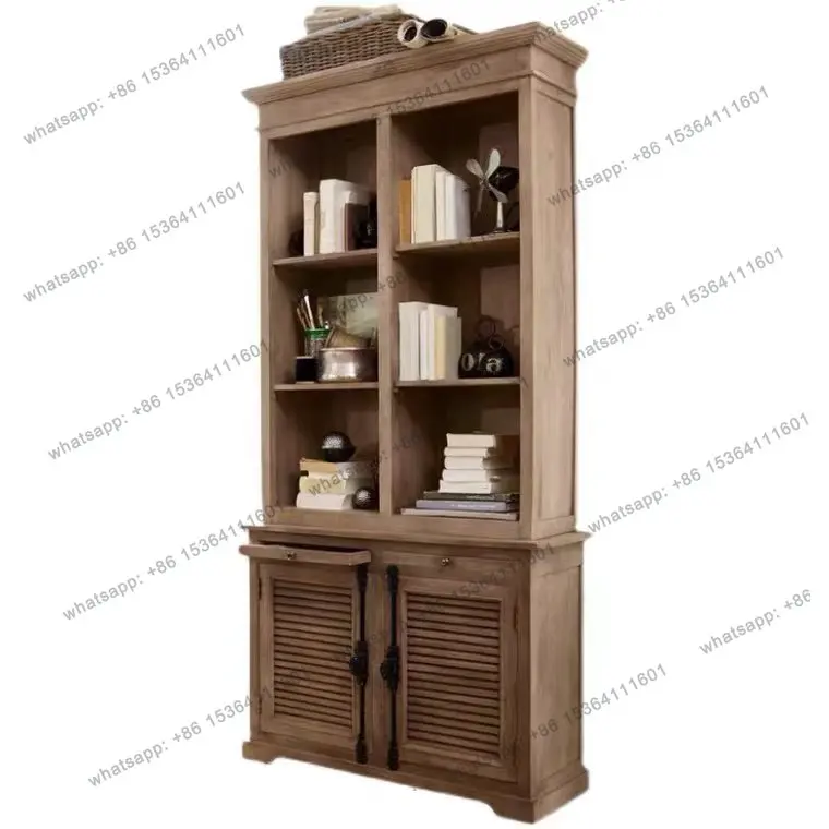 

American North American country solid oak bookcase storage cabinet European antique
