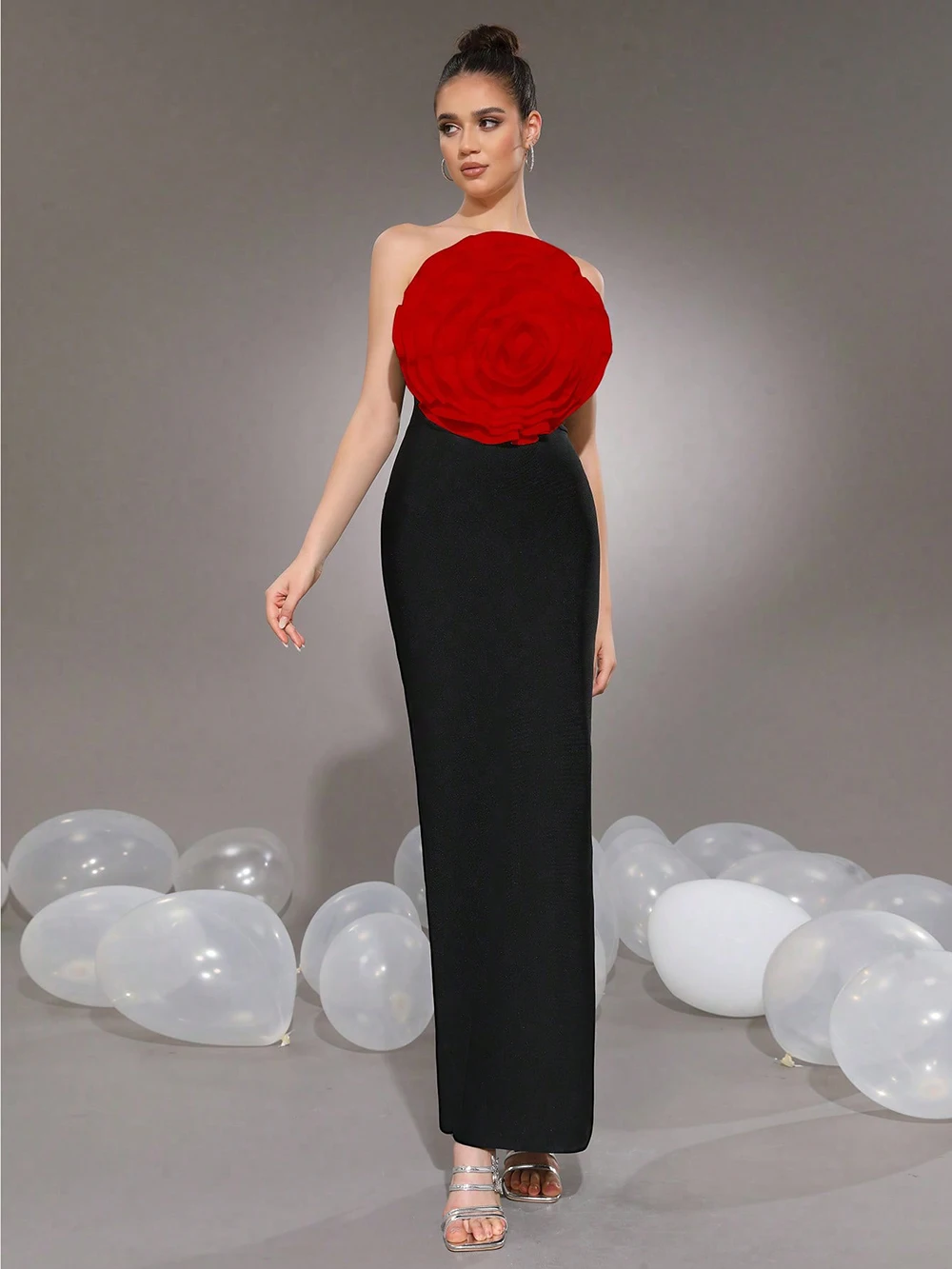 Modphy Elegant 3D Flowers Bodycon Prom Gowns Sexy Strapless Backless Party Bandage Dress Summer Long Evening Dress