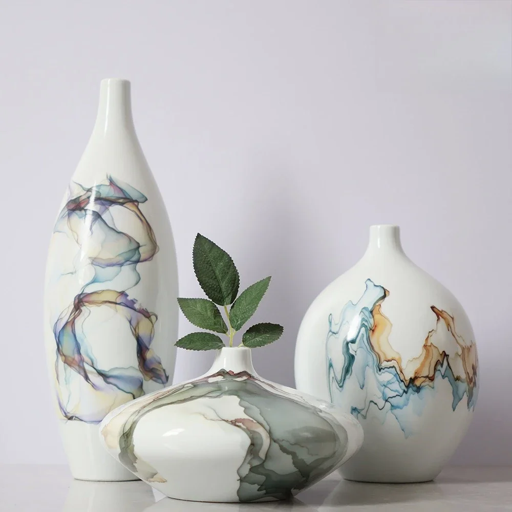 Chinese dried flower arrangement ceramic ornaments, living room TV cabinet entrance decoration handicrafts