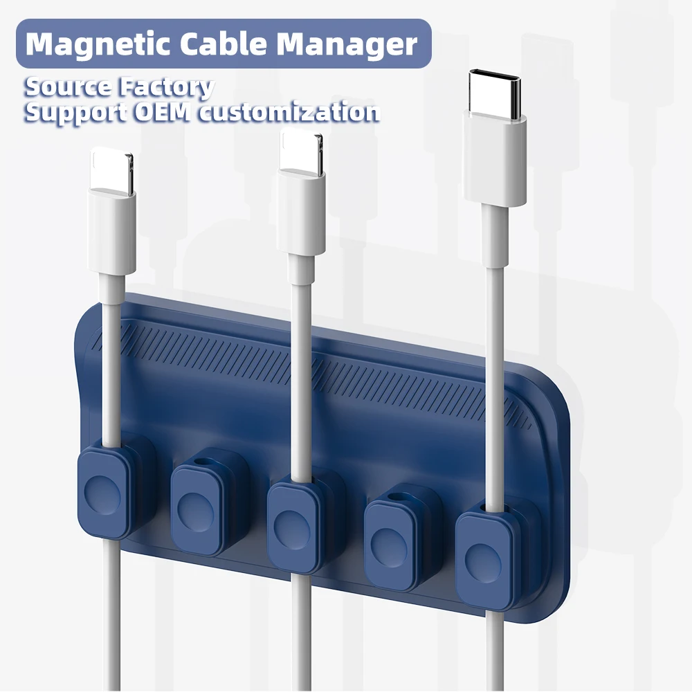 Cable Management, Magnetic Cable Holder, Desktop Multipurpose Cord Keeper, 5 Clips for Lightning Cables, USB C / Micro Cables