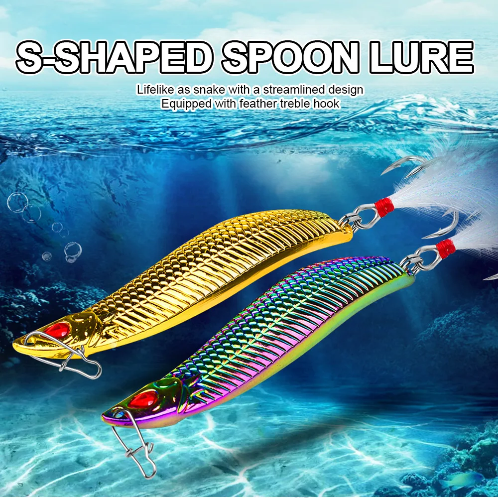 

Long-range falling iron plate S-shaped leech, sequined blood trough, feather hook, metal fake bait, bass lure, hard bait,