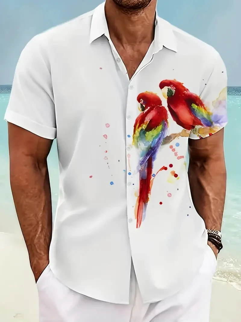 

Tropical Hawaiian Beach Shirt 2025 Vacation Lapel Short Sleeve Shirt Clothing Holiday Plus Size Loose Button Down Shirts For Man