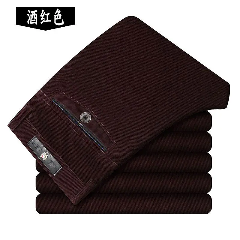 Autumn Winter Fleece Men Vintage Buttons Loose High Waist Straight Men\'s Clothing All-match Casual Zipper Corduroy Trousers