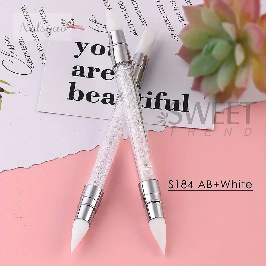 Professional Embossing Brush Carving Flower Sculpting Pen Double Head Silicone Nail Art Pen Adjustable Glue Stick Manicure Tools