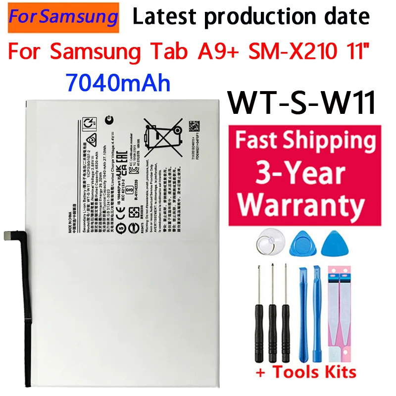 100% WT-S-W11 7040 мАч Новая заменяющая батарея для планшета Samsung Galaxy Tab A9+ / Tab 11 SM-X210 + инструменты