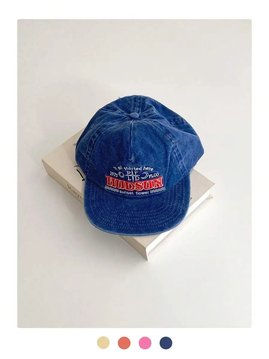 

Denim Baseball Cap With Embroidered Letter Logo Casual Unisex Flat Brim Snapback Hat