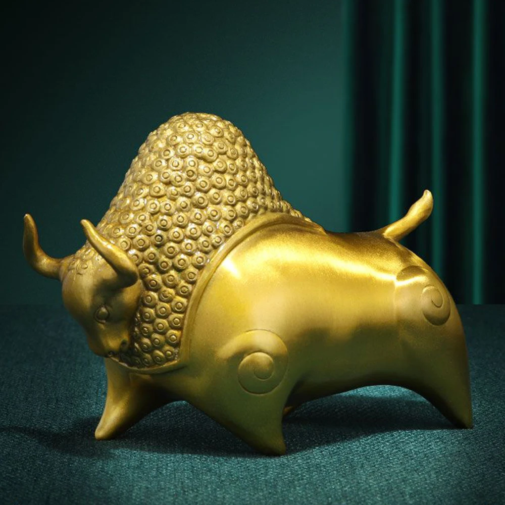 

Pure copper small yak ornament, Cute lucky wall street bull Statue, Zodiac animal figurine furnishings, home decor craftwork