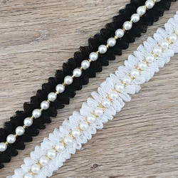 (1 Yard/Pack) Pearl Gold Line Decoration Lace Fabric Webbing Wrapping Gift Ribbons Clothing Material Accessories Handmade DIY