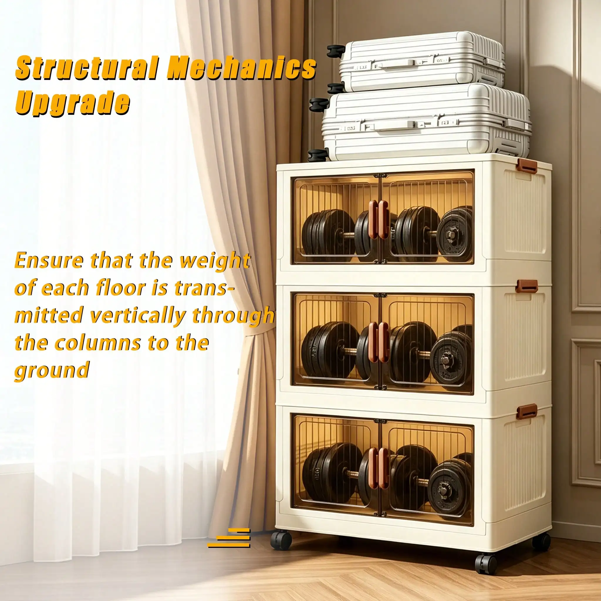[Extra Large] Space Saving Storage Cabinet, Stackable Storage Boxes, 2/4/5Tier Foldable Storage Cabinet With Wheels&Lids, Lidded Storage Bins Organizer For Entrance, Corridor, Bedroom, Wardrobe, sh260623111921400396300