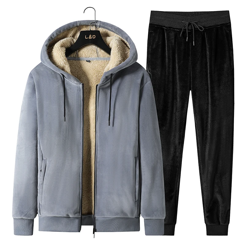 

Hooded Set Fashionable Warm Sweatshirt Jacket Men's Hoodies+ Pants Fleece Thickened Trendy Autumn Winter New Arrival Clothing