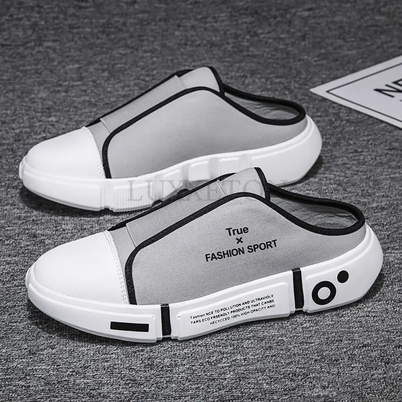 Men Canvas Slippers 2024 Spring and Summer New Fashion Baotou Breathable Lazy White Casual Men Board Slippers