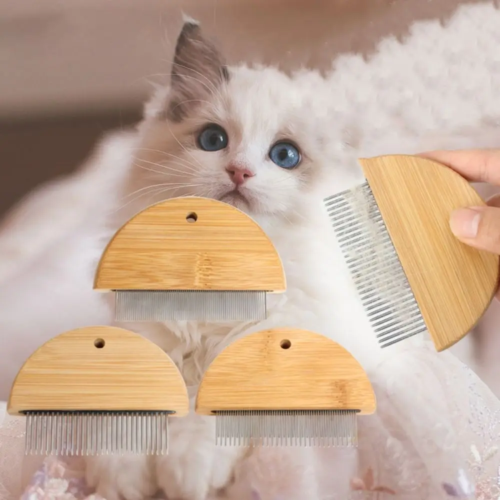 

Wood Handle Pet Flea Comb Dense/Comb Teeth Stainless Steel Cat Kitten Hair Trimmer Cats Hair Removal Comb Dog Grooming Comb