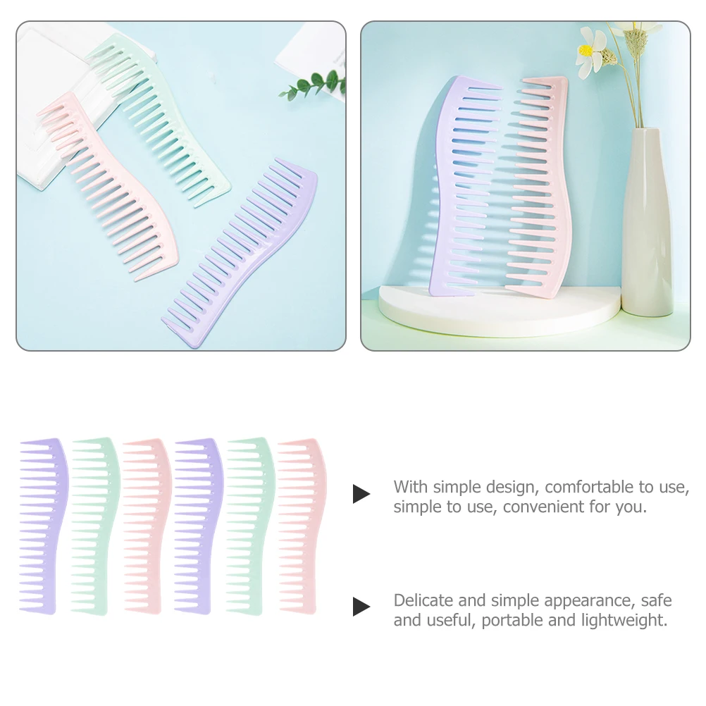 

6 Pcs Wide Tooth Oil Comb Plastic Detangler Combs for Women Men Wet Hair Styling Curly Smooth Portable Safe Scalp