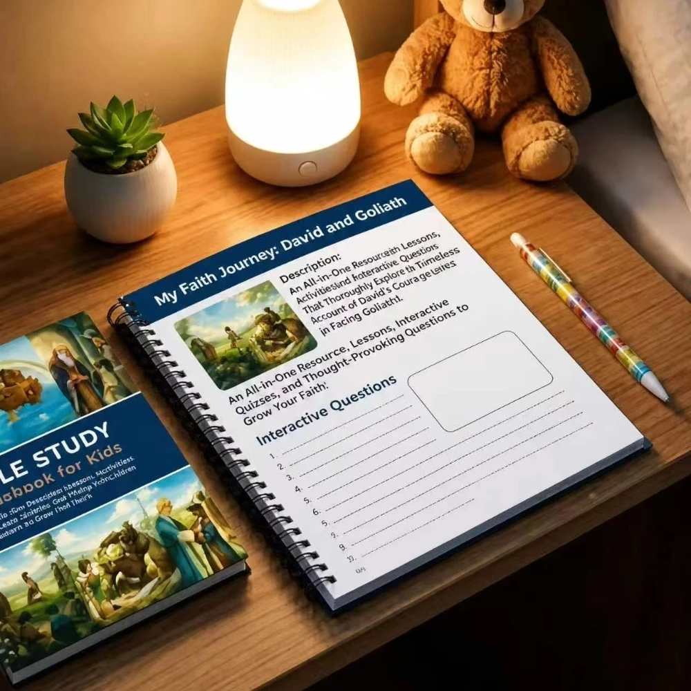 Kids Bible Study Workbook, Children Christian Activity Book, Spiral Sunday School Journal, Interactive Faith Devotional Notebook