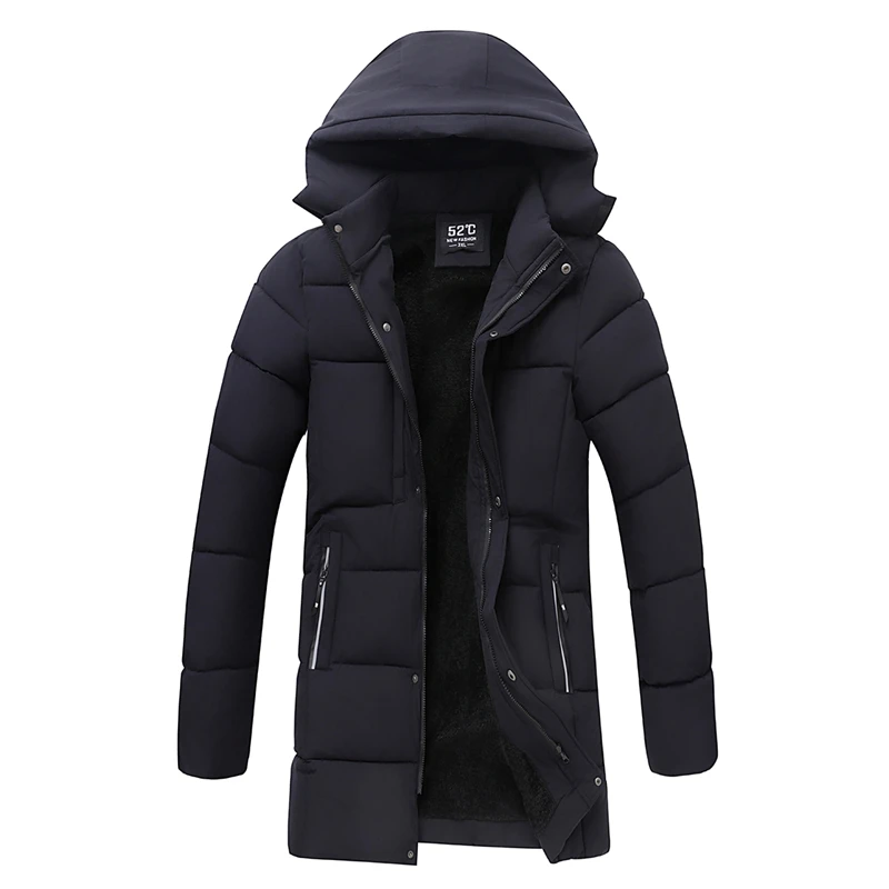 

Brand Winter Parkas New Warm Men's Windbreaker Thick Fleece Jacket Medium to Long Cotton Detachable Hood Wind Resistance Jacket