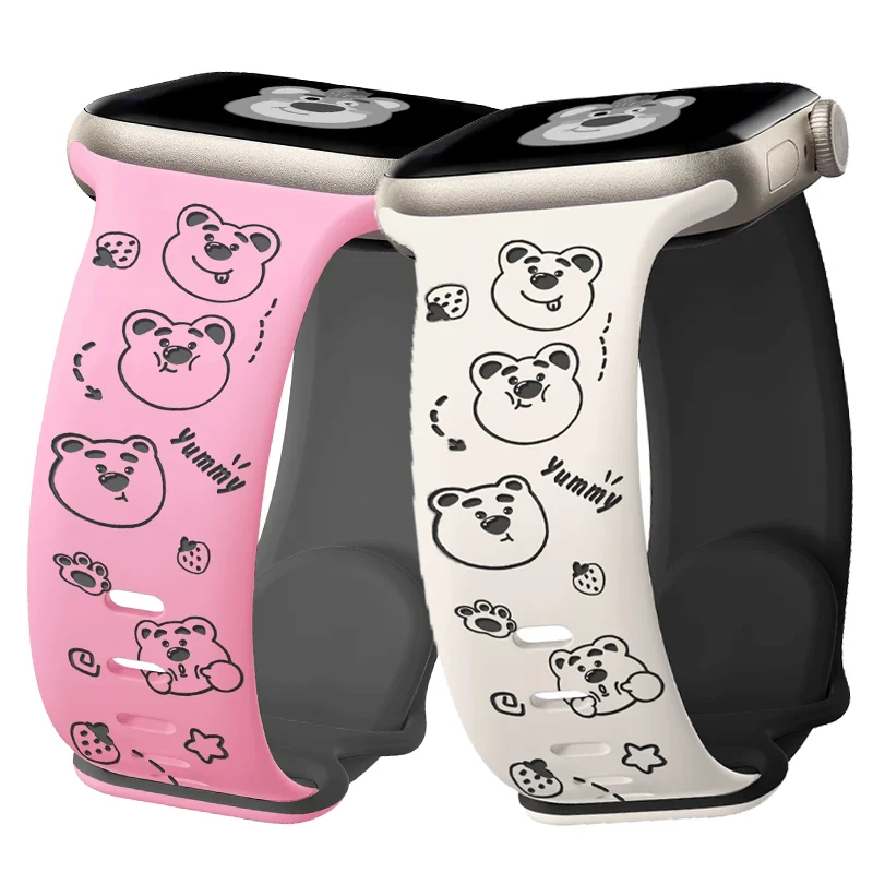 Engraved Straps For Apple Watch Band 46mm ultra 2 49mm 45mm 44mm 42mm 41mm 40mm Silicone bracelet for Series 10 9 8 7 se 3 6 5 4