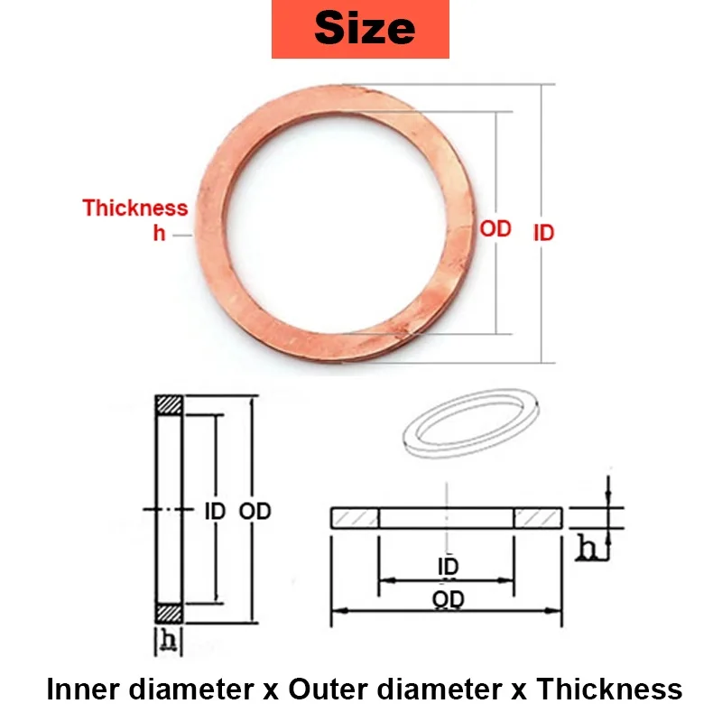 M5 M6 M8 M10-m48 Flat Washer Ring Hole Washer Red Copper Washer Metal Flat Washer Outer Diameter 9mm-58mm Thickness 1mm - 2mm