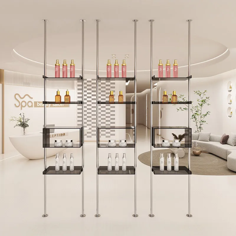 Stainless steel column Commercial window display rack Beauty salon Cosmetic product display rack Exhibition hall Partition rack