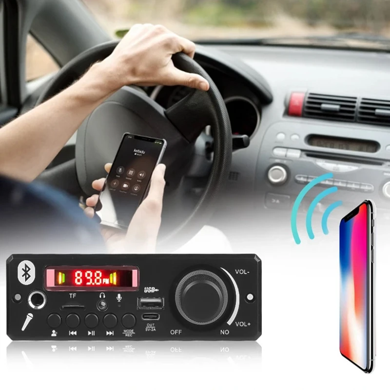 160W Amplifier Bluetooth Car Audio Player 12V MP3 Player Car FM Radio Module TF USB Mic Record (B)