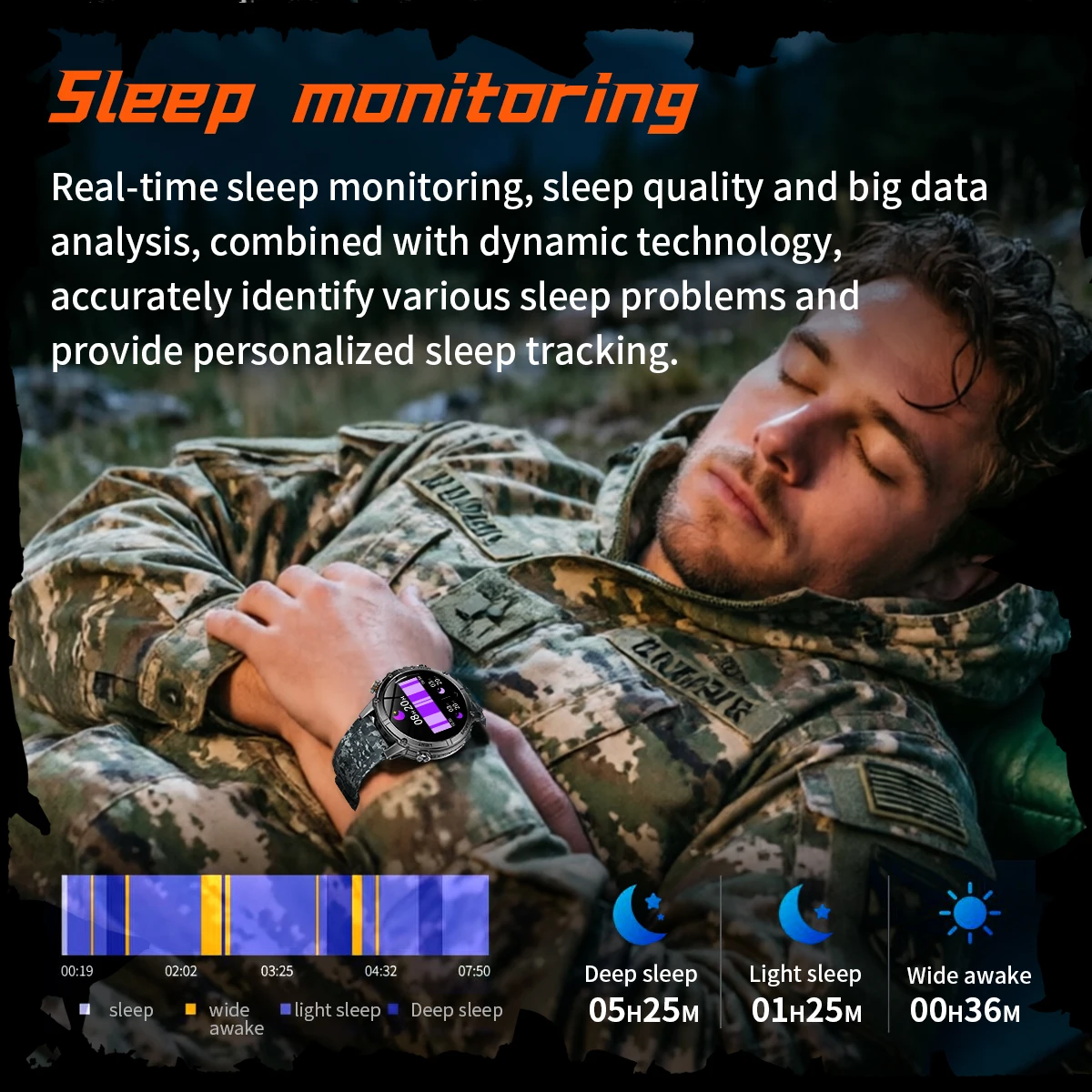 Military Smartwatch with IP68 Waterproof & Flashlight