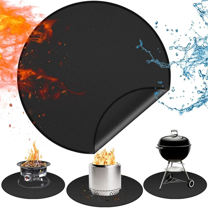 AT28-Fire Pit Mat For Solo Stove Bonfire Round Fireproof Solo Stove Mat Round Fire Pit BBQ Mat For Under Grill Mat 14 Inch