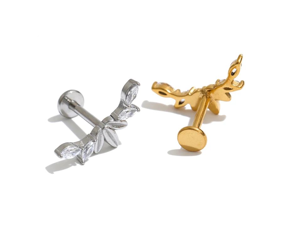 Yhpup 1 Stück 316 Edelstahl Zirkonia Flache Ohrringe 18K PVD-Beschichtung Zarter Trendiger Kleiner Piercing-Schmuck Großhandel – Detail 4