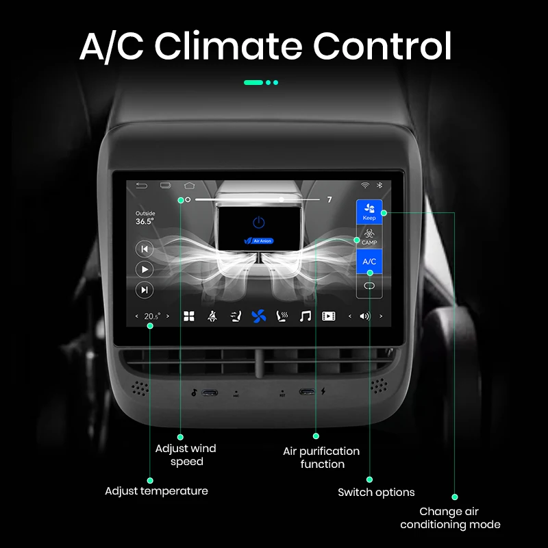 راديو السيارة التلقائي Junsun Android CarPlay لـ Tesla Model 3 2017-2023 Model Y 2019-2024 عرض الترفيه الخلفي والتحكم في المناخ