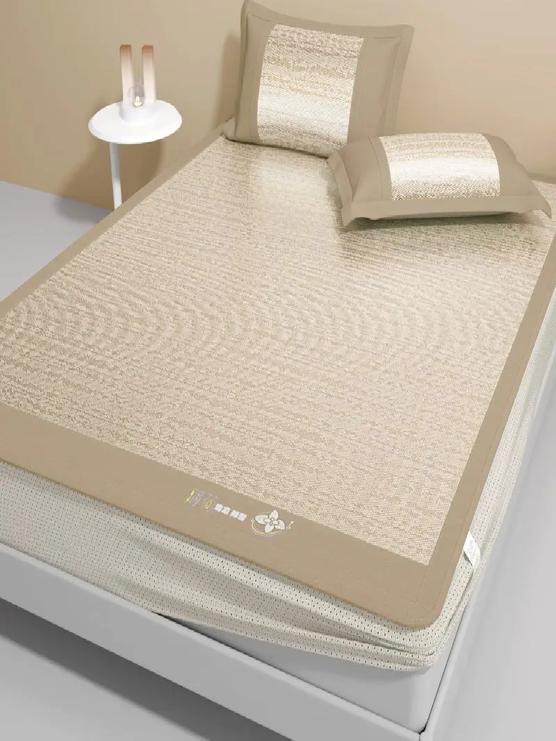 

New 2025 Ice Silk Mat Embroidered High Densi Cooling Sensation Air Conditioned Bedding Set Tee Pieces Set Foldable Polyes...