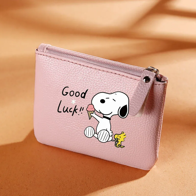 YOUMAI Cartoon Snoopy Coin Purse New Men's and Women's Coin Purse Litchi Texture Zipper Coin Bag PU Soft Leather Card Holder