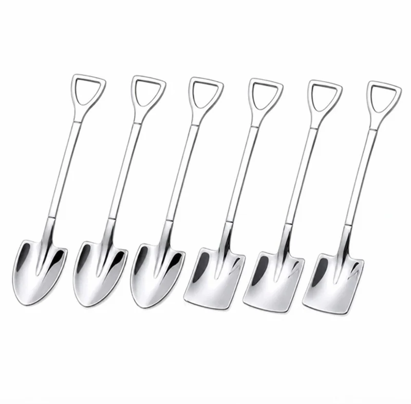 6 Piece Stainless Steel Shovel Teaspoons Coffee Dessert Ice Cream Spoons