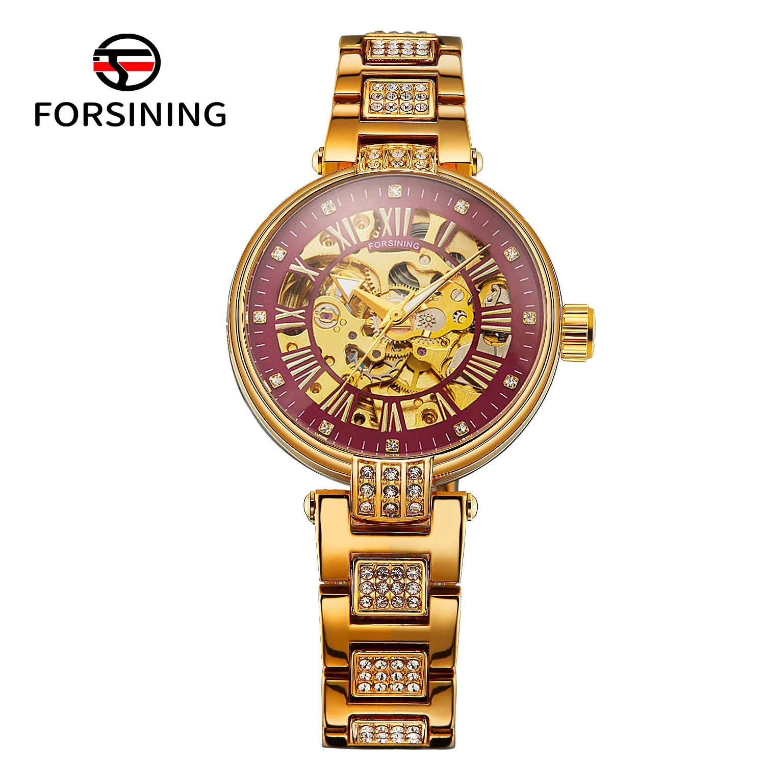 

Hot Selling FORSINING Luxury Automatic Self Wind Fashion Lady Mechanical Luminous Watch Stainless Steel Strap Women's Wristwatch