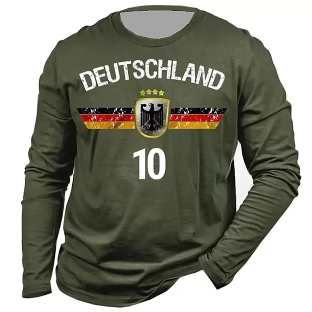 German Flag Emblem Vintage 3D Print Autumn Men's O-Neck T-shirt Casual Long Sleeve T-Shirt Oversized Pullover Trend Men Clothing