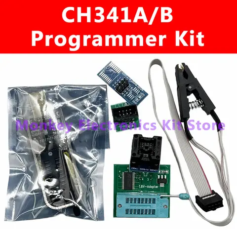 CH341A/B Programmer adapter+SOP8 clip+SOIC8 adapter with cable+1.8V adapter CH341A EEPROM Flash BIOS USB programmer ZIF adapter