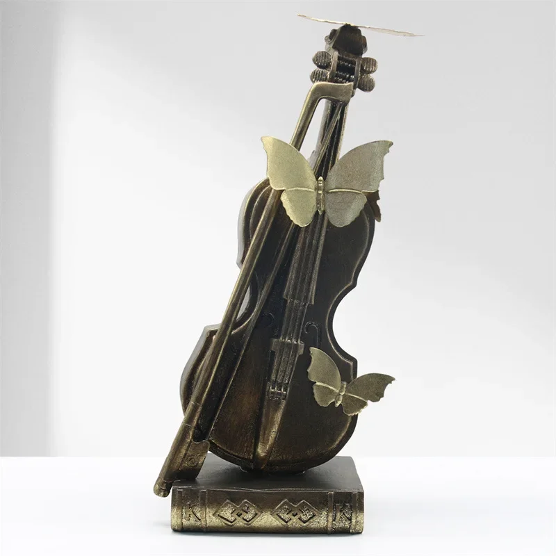 Resin Handicraft Dummy Violin Golden Butterfly Musical Instrument Handicraft Decorative Figurines Home Decoration Accessories