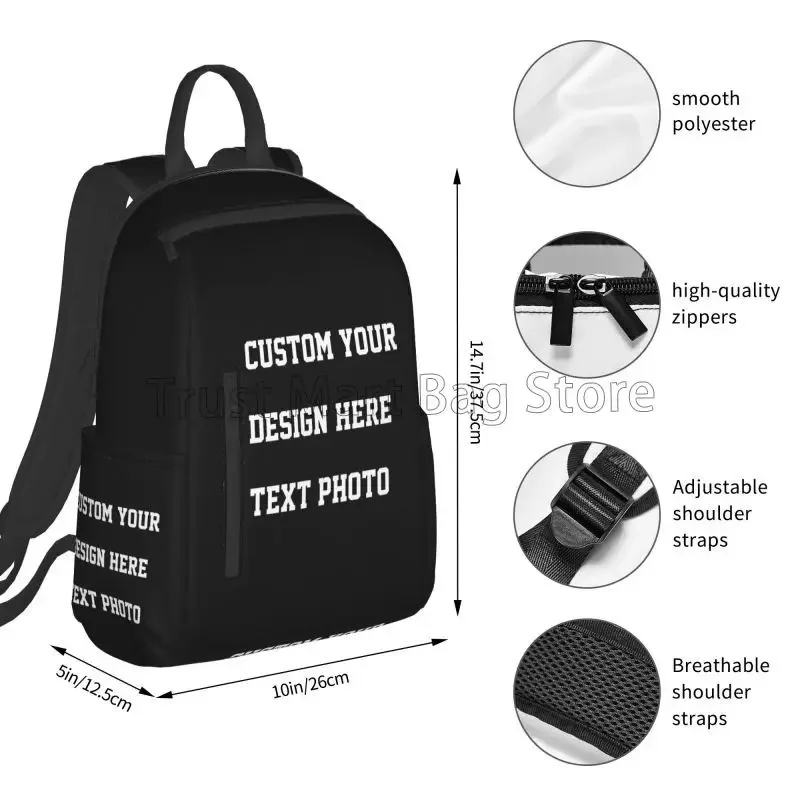 Custom Your Picture Photo Image Backpack for Girls Boys School Bookbags Student Backpacks Lightweight Travel Sports Daypacks