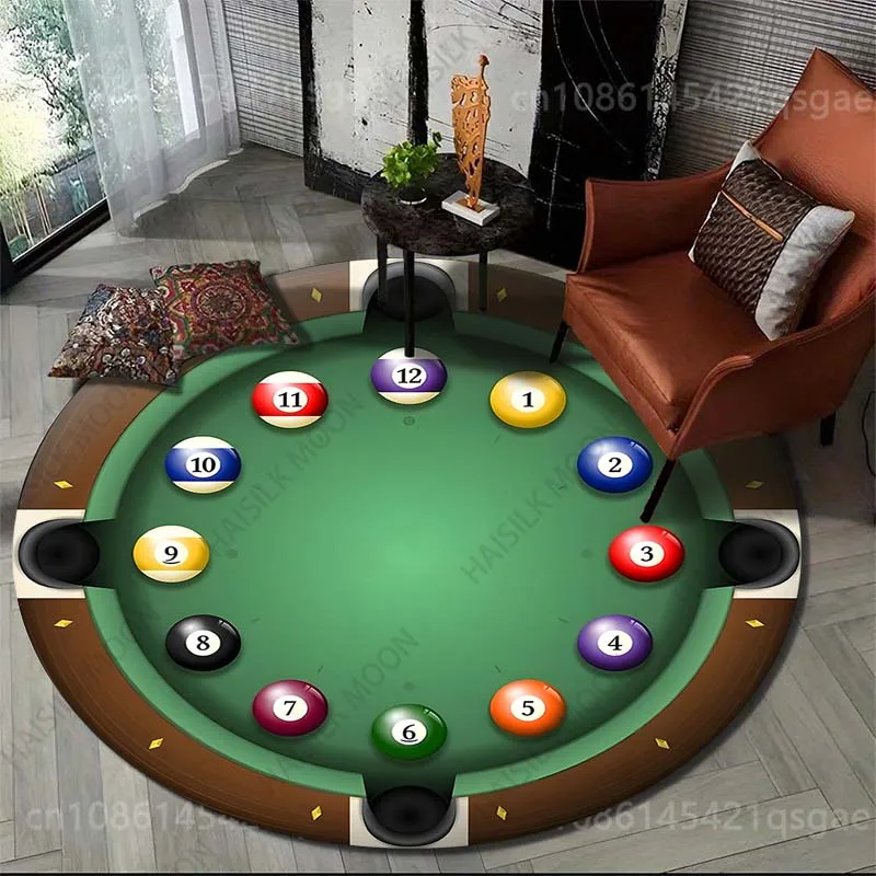 Multiple sizes Billiard table with numbered balls Print Round Carpet for Living Room Bedroom Sofa Table Floor Mat Area Rug