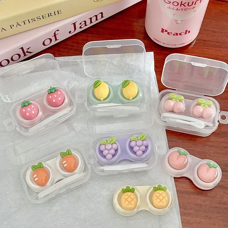 Mini Portable Cute Contact Lens Case Box Cute Fruit Style Lovely Cartoon Lenses Container Travel Set Gift Eyewear Accessories