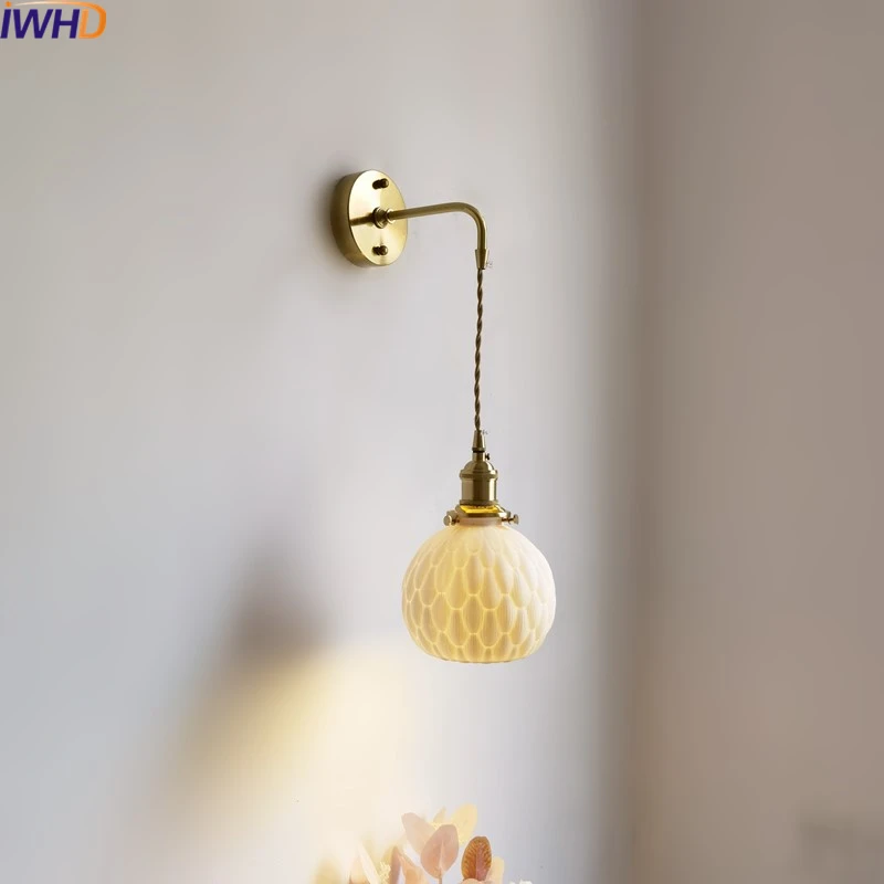 

IWHD Nordic Modern LED Wall Lamp Sconce Ceramic Copper Bedroom Corridor Bathroom Mirror Light wandlamp Interior Lamparas