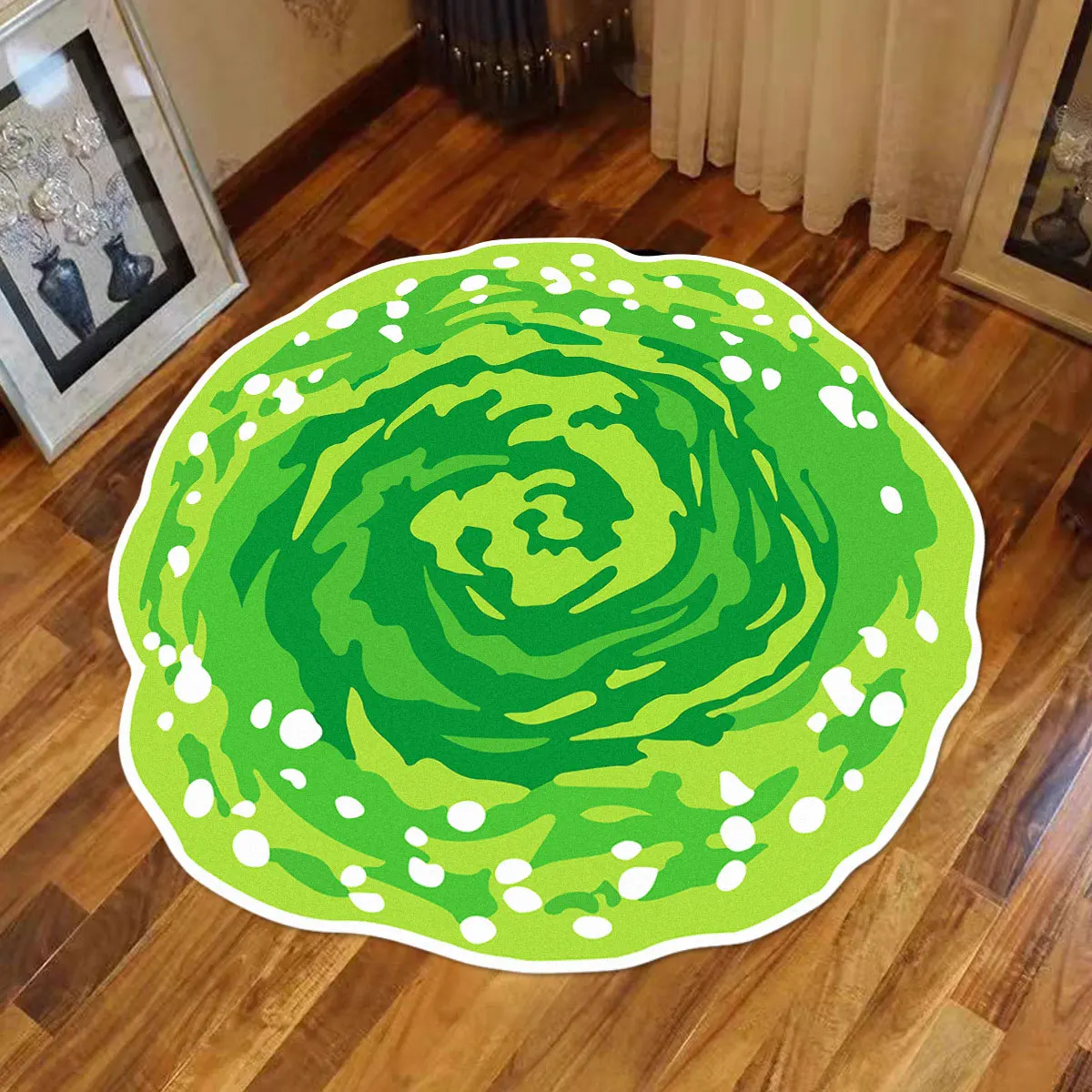 Round Rug Bedroom Home Decoration Irregular Green Vortex Carpet Living Room Area Rugs Non-slip Machine Washable Floor Mat