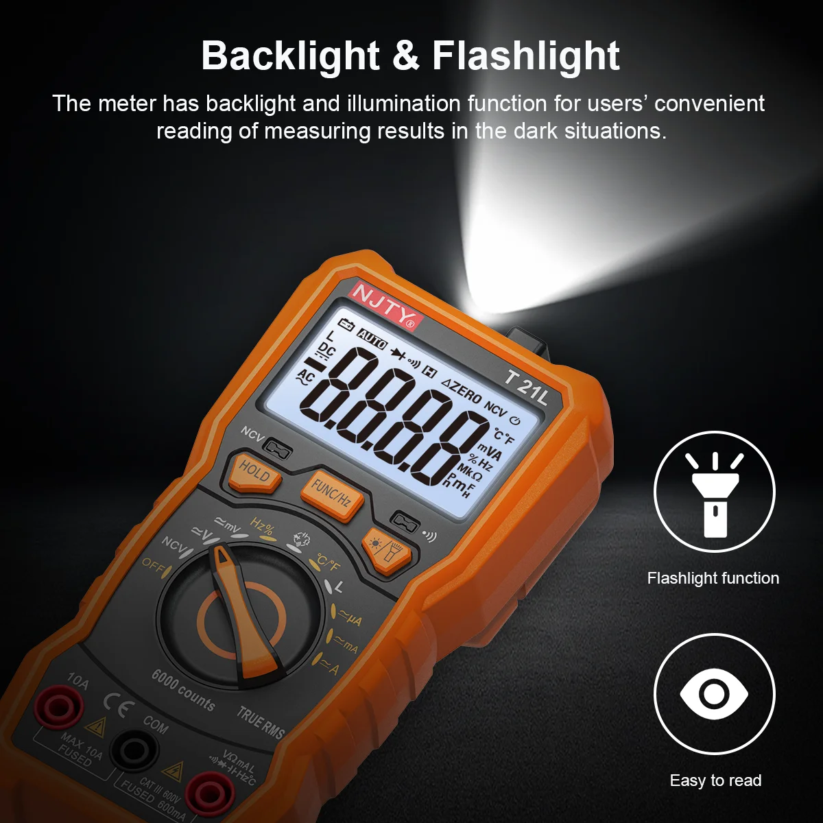 NJTY T21L Inductance Digital Multimeter 600μH-60H Range Duty Cycle 0.1-99% Temp DC AC Amp Voltage Resistance Capacitance NCV Hz