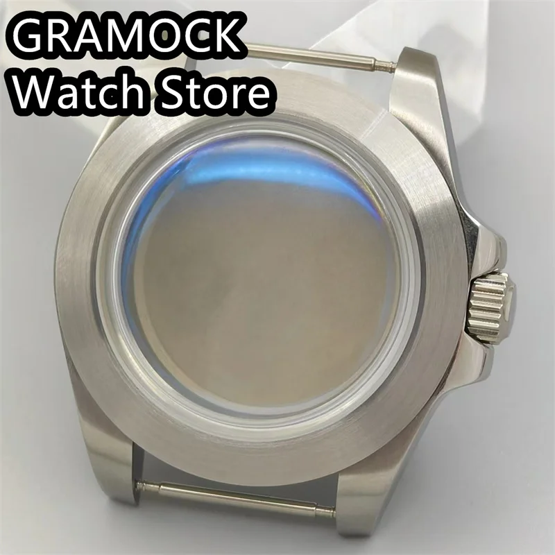 GRAMOCK 40mm Brushed Watch Case Blue AR Domed Glass Fixed Inesrt Fit NH34 NH35 NH36 NH37 NH38 NH39 ETA2824 PT5000 Movement