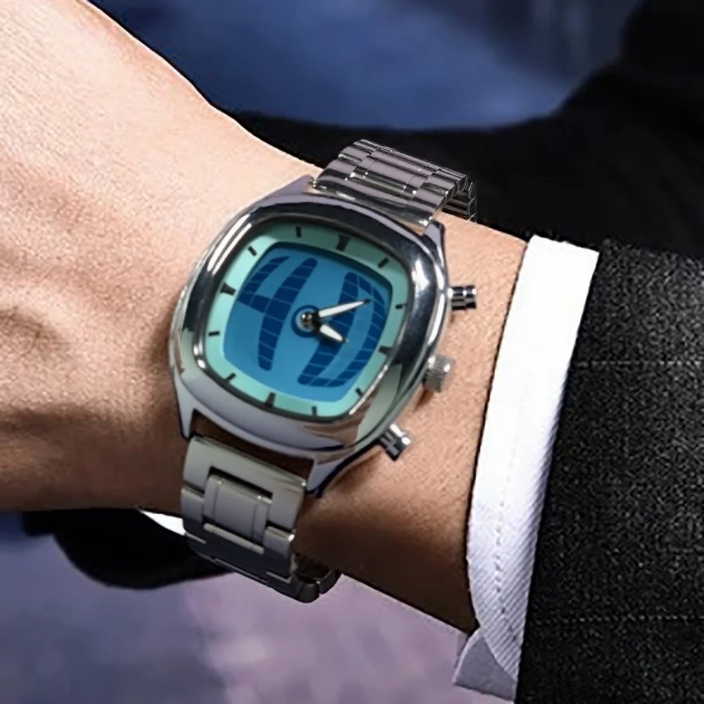 

Номер указателя, двойные кварцевые часы AAA, цветной квадратный дисплей Y2K, стальные популярные часы, мужские деловые часы с динамическим дизайном, персонализированные часы