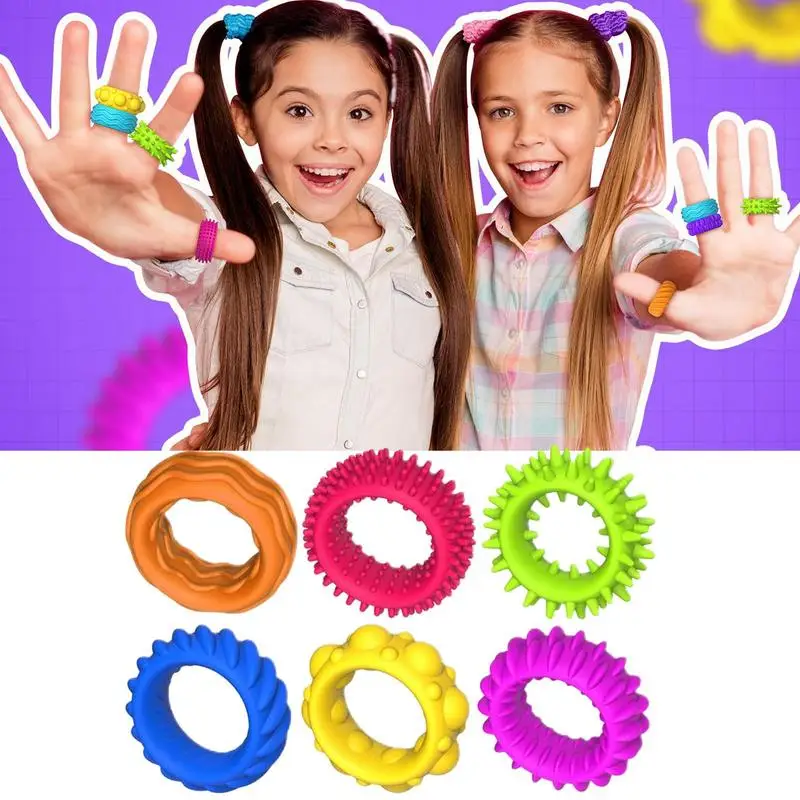 

6pcs Sensory Rings Spiky Sensory Finger Rings Set for Kids Adult Silent Stress Reducer Fidgets Ring Antistress Fidget Toys Gifts