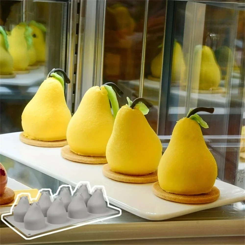 Molde para Pastel en Forma de Pera de 8 Cavidades, Diseño Realista de Fruta, Construcción Flexible de Silicona, Perfecto para Hornear Pasteles Deliciosos y Mousses