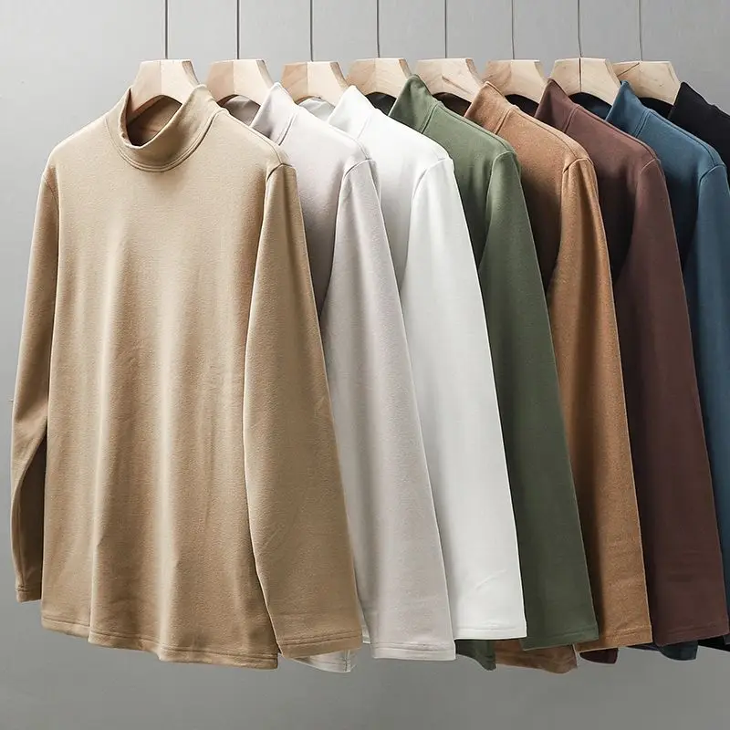 Thermal Underwear Tops Woman Autumn Clothes Thermal Shirt Men's Winter Tights Half High Collar  Slim Fit Long Sleeve T-shirt
