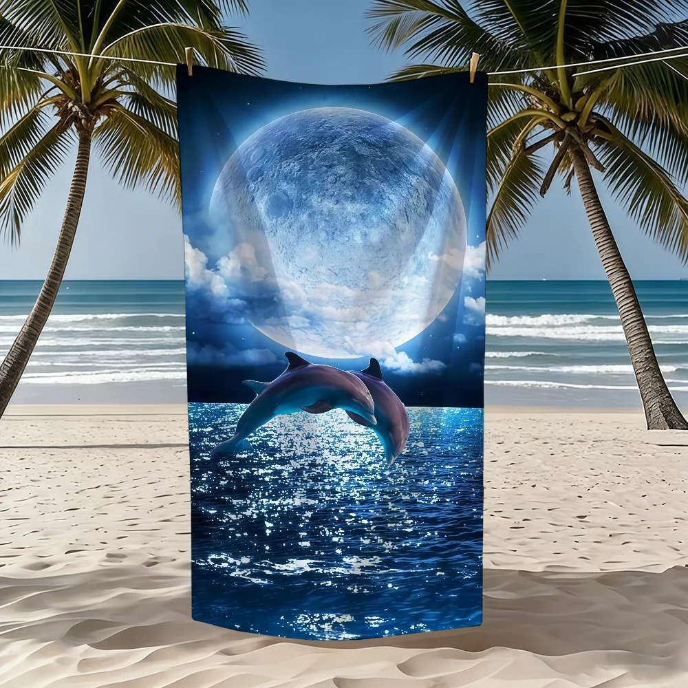 C-Cute Dolphin Pattern Towel Beach Oversized Soft Ultra Absorbent Quick Drying Large Pool Travel Camping Bathroom