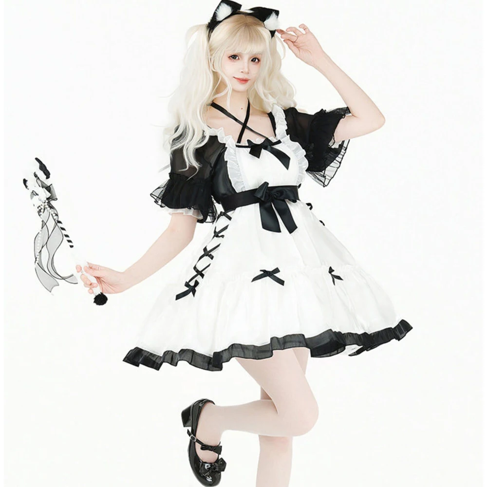 AniLV Anime Lolita Uniform Women Cute Maid Outfit Chiffon Dress Cosplay ...